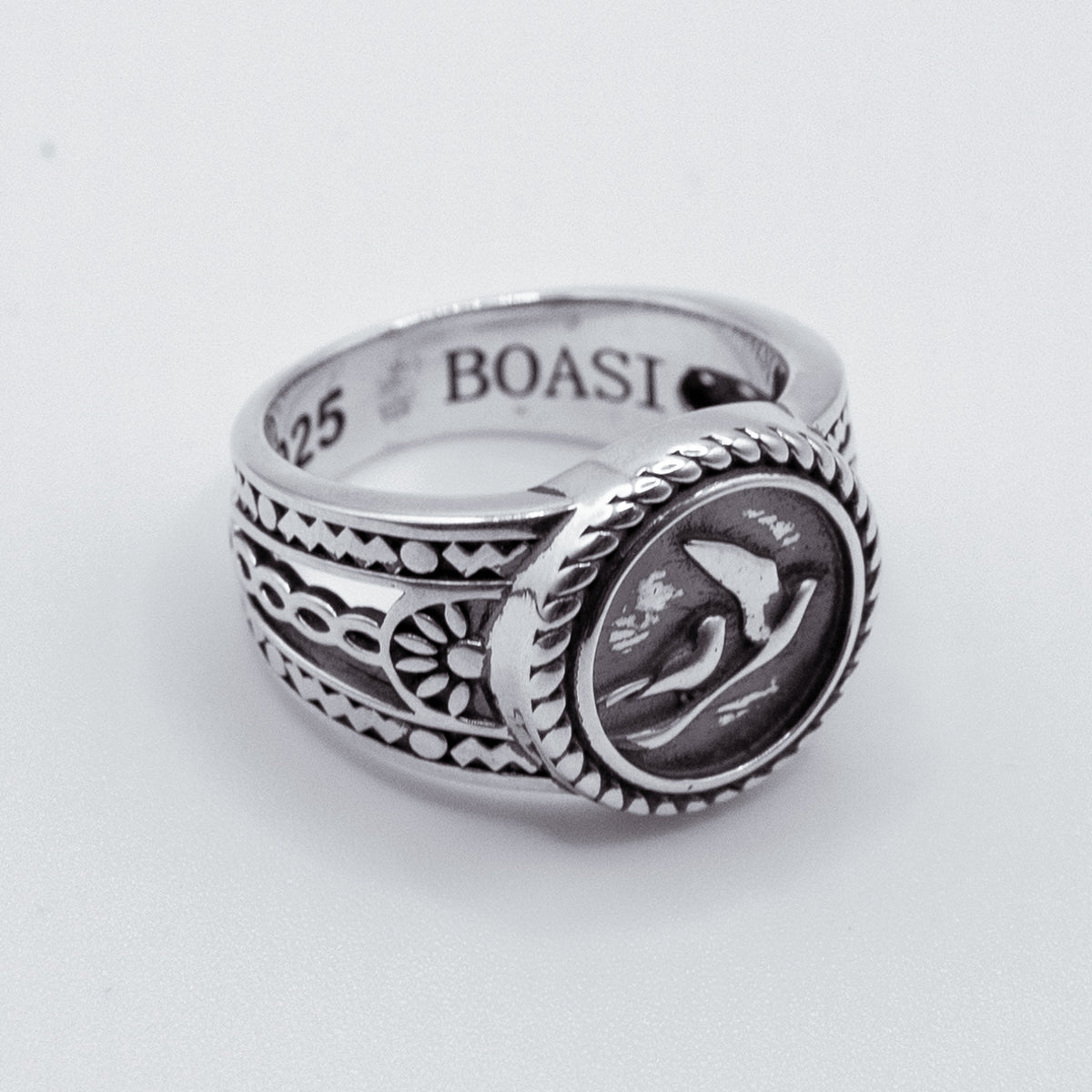 Anillo Freedom de plata 925 BOASI con pájaros en vuelo, vista frontal